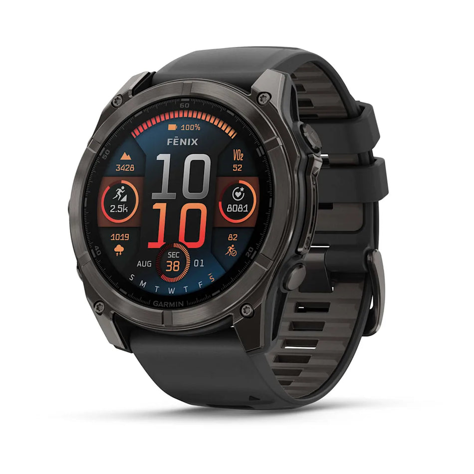 fenix 8 - AMOLED - Sapphire - Carbon grey DLC - Black/Pebble Grey siliconen band