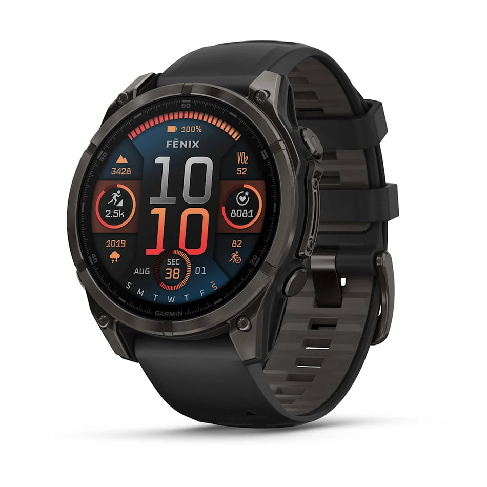 fenix 8 - AMOLED - Sapphire - Carbon grey DLC - Black/Pebble Grey siliconen band