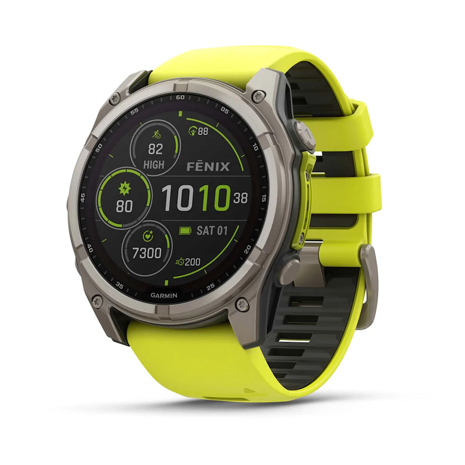 fenix 8 - Sapphire Solar - Titanium - Amp Yellow/Graphite siliconen band