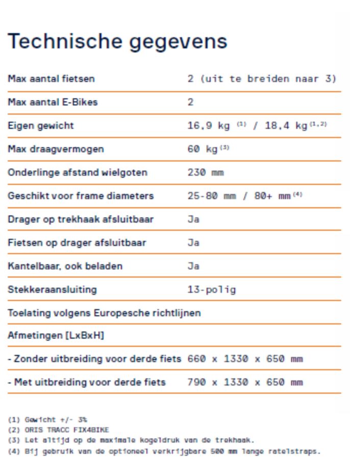 Fietsdrager ORIS Tracc - Fietsendrager 2 fietsen - max. 60 kg Doornbikes